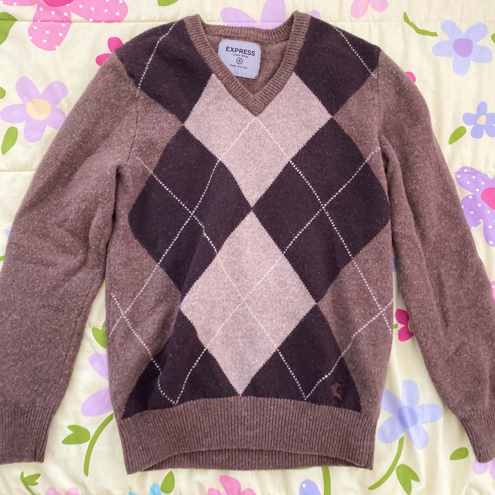 vintage brown argyle express sweater